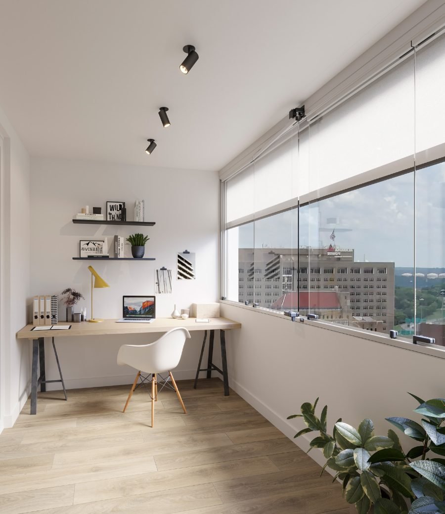 Estores y cortina técnica en una ventana